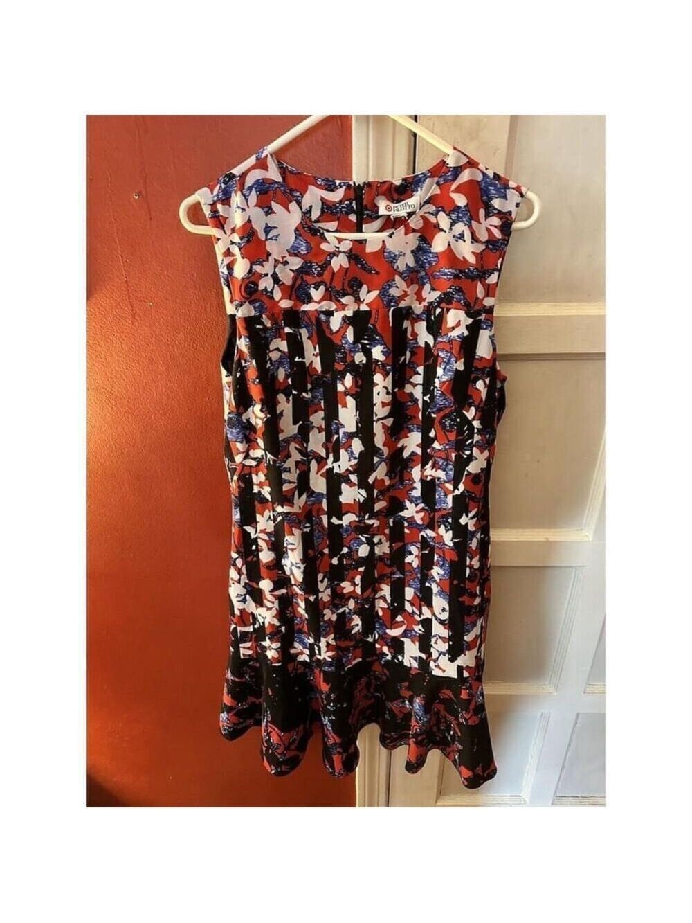 Peter Pilotto Womens Floral Crepe Sheath Dress F16826606 Fluted Hem Black Red - Picture 8 of 14